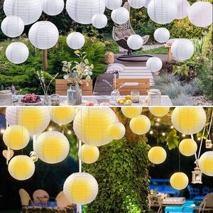 Set of white & yellow paper lanterns